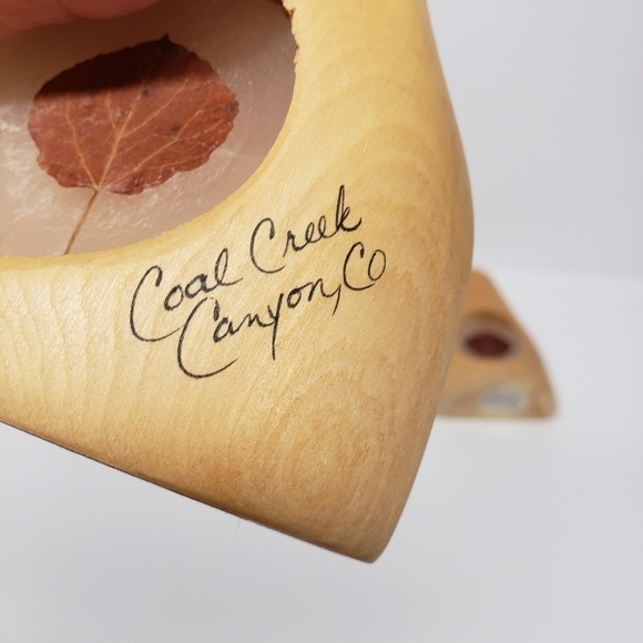 Veronicas Aspen Works Colorado Wood Leaf Log Cabin Candle Holder Set - Picture 4 of 7